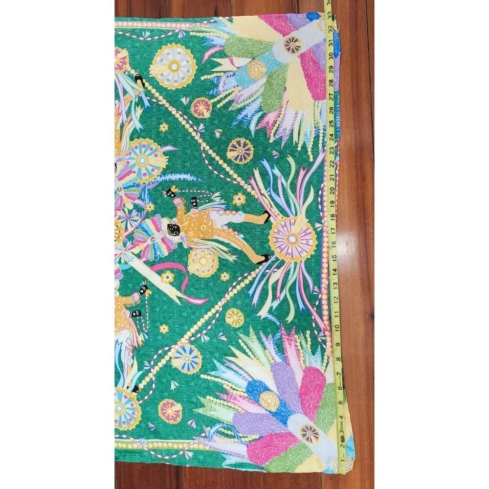 Vintage Silk Scarf Square Green Multicolor Equestrian Horse Print Large 34”